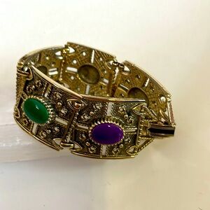 Vintage Sarah Coventry Multi Lucite Stones Gold Tone Bracelet 1972